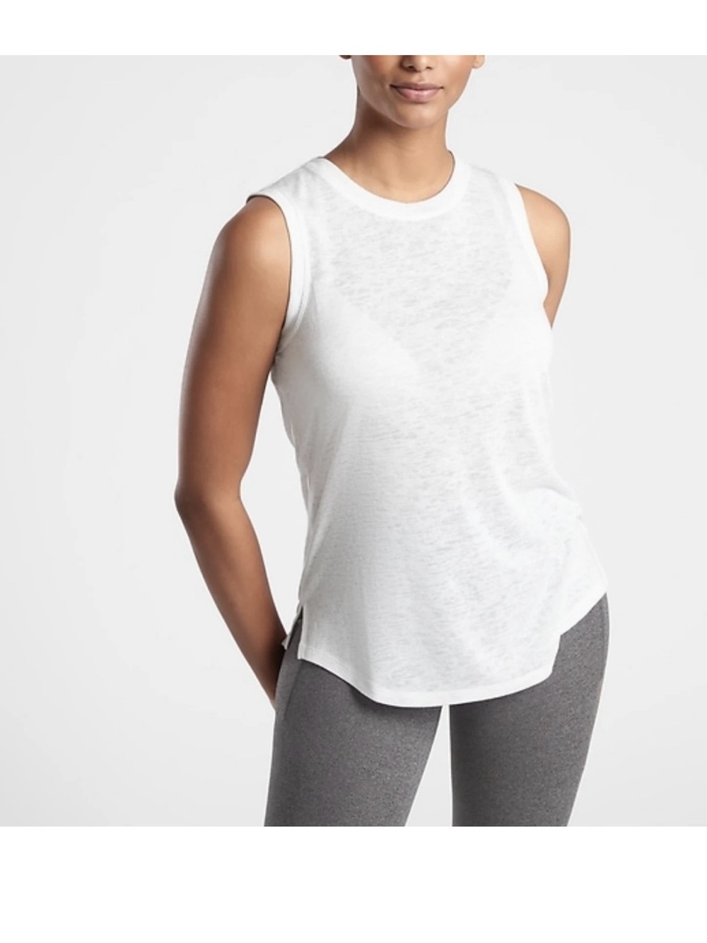Athleta White Sleeveless Crewneck Performance Tank